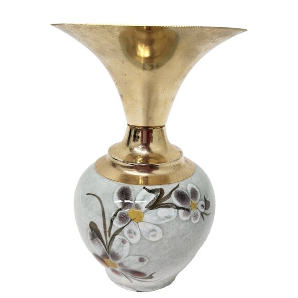 Vintage Dore A Lor Fin France Ceramic Floral Vase Gilded Fine Gold Mid Century - Picture 1 of 8